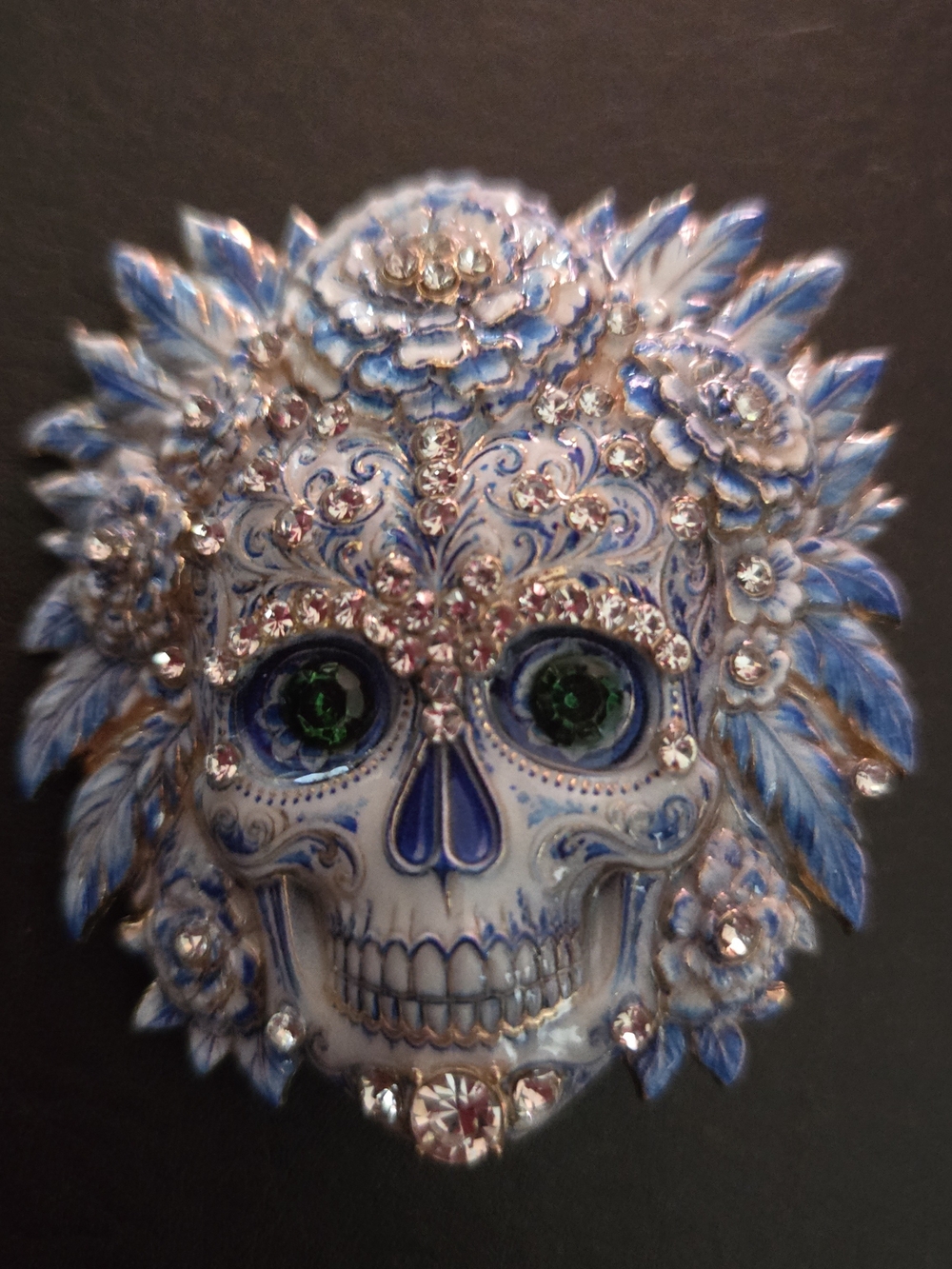 Handcrafted Blue Floral Sugar Skull BROOCH 💙NWT